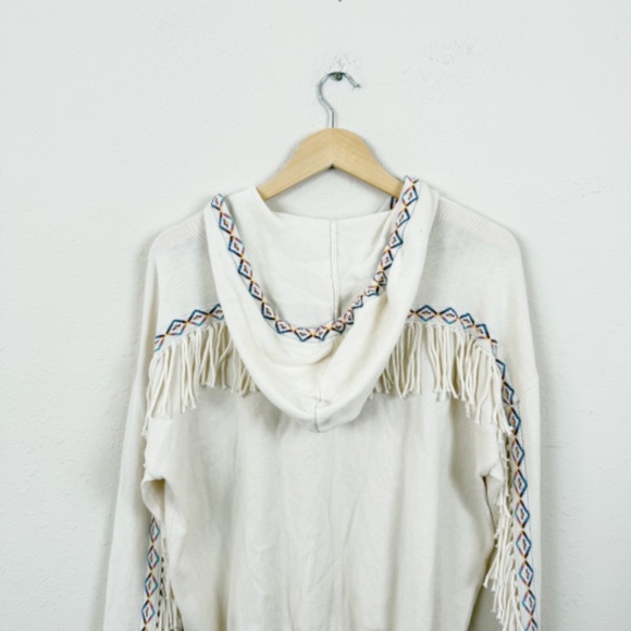 Minnie Rose Embroidered Cashmere Blend Fringe Cream Hoodie Size Medium - Picture 6 of 6